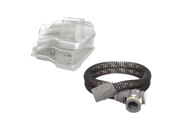 airsense-S10-humidificador-climateline Vista cenital del humidificador y del climateline para airsense s10