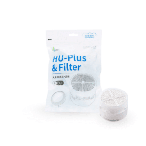 Vista frontal del paquete y de un humidificador HU Plus y Filtro